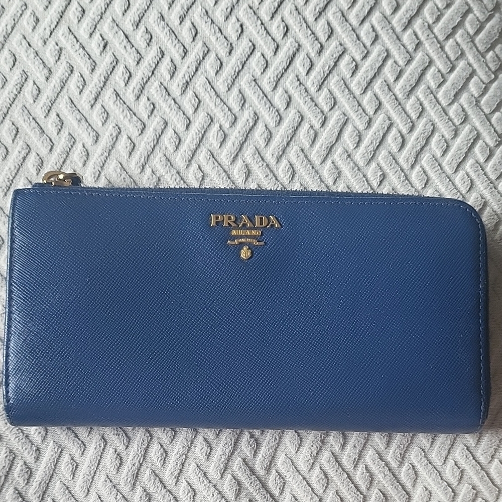Prada Sapphire Leather Zip Wallet